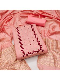 Zeepkart - Vichitra Georgette Peach Embroidered Sequined Unstitched Dress Material (Set of 3)