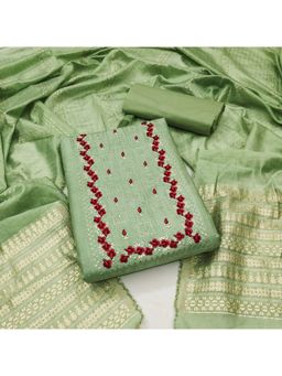 Zeepkart - Vichitra Georgette Green Embroidered Sequined Unstitched Dress Material (Set of 3)