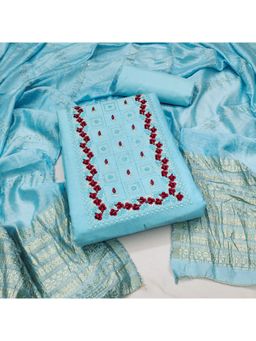 Zeepkart - Vichitra Georgette Blue Embroidered Sequined Unstitched Dress Material (Set of 3)