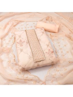 Zeepkart - Vichitra Georgette Orange Embroidered Sequined Unstitched Dress Material (Set of 3)