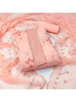 Zeepkart - Vichitra Georgette Orange Embroidered Sequined Unstitched Dress Material (Set of 3)