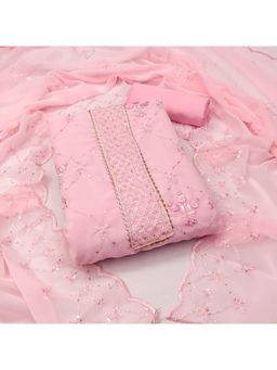 Zeepkart - Vichitra Georgette Pink Embroidered Sequined Unstitched Dress Material (Set of 3)