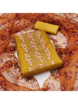 Zeepkart - Vichitra Organza Silk Yellow Embroidered Sequined Unstitched Dress Material (Set of 3)