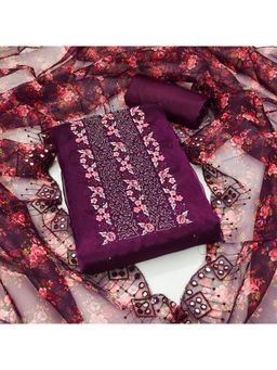 Zeepkart - Vichitra Organza Silk Purple Embroidered Sequined Unstitched Dress Material (Set of 3)