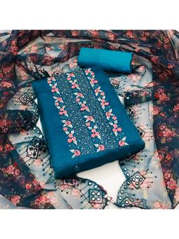 Zeepkart - Vichitra Organza Silk Blue Embroidered Sequined Unstitched Dress Material (Set of 3)