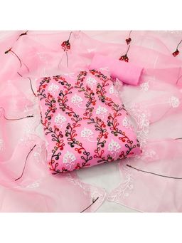 Zeepkart - Vichitra Organza Silk Pink Embroidered Lace Work Unstitched Dress Material (Set of 3)