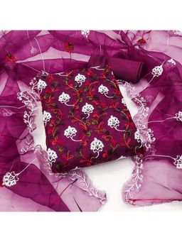 Zeepkart - Vichitra Organza Silk Purple Embroidered Lace Work Unstitched Dress Material (Set of 3)
