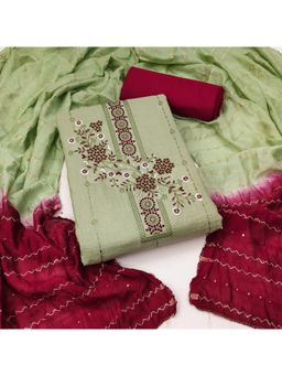 Zeepkart - Vichitra Cotton Blend Green Embroidered Sequined Unstitched Dress Material (Set of 3)