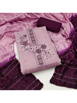 Zeepkart - Vichitra Cotton Blend Purple Embroidered Sequined Unstitched Dress Material (Set of 3)