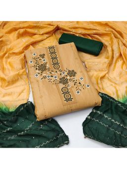 Zeepkart - Vichitra Cotton Blend Orange Embroidered Sequined Unstitched Dress Material (Set of 3)