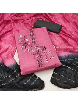 Zeepkart - Vichitra Cotton Blend Pink Embroidered Sequined Unstitched Dress Material (Set of 3)