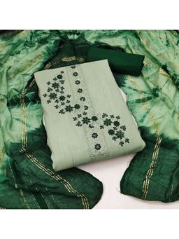 Zeepkart - Vichitra Cotton Blend Green Embroidered Sequined Unstitched Dress Material (Set of 3)