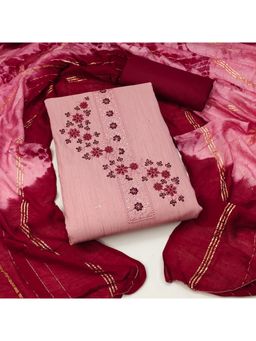 Zeepkart - Vichitra Cotton Blend Pink Embroidered Sequined Unstitched Dress Material (Set of 3)
