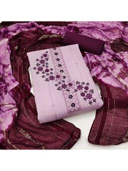 Zeepkart - Vichitra Cotton Blend Purple Embroidered Sequined Unstitched Dress Material (Set of 3)