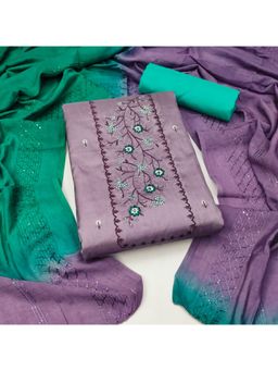 Zeepkart - Vichitra Cotton Blend Purple Embroidered Thread Work Unstitched Dress Material (Set of 3)