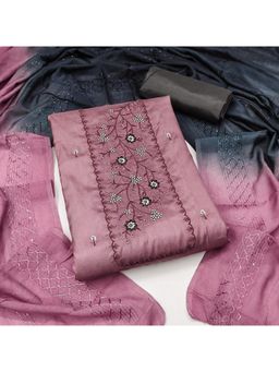 Zeepkart - Vichitra Cotton Blend Pink Embroidered Thread Work Unstitched Dress Material (Set of 3)