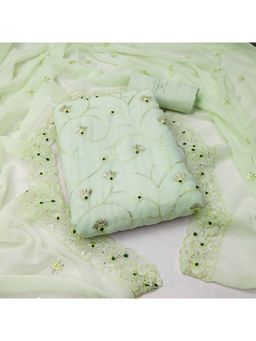 Zeepkart - Vichitra Georgette Green Embroidered Sequined Unstitched Dress Material (Set of 3)