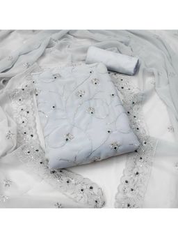 Zeepkart - Vichitra Georgette Grey Embroidered Sequined Unstitched Dress Material (Set of 3)