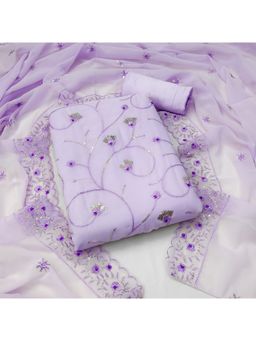 Zeepkart - Vichitra Georgette Lavender Embroidered Sequined Unstitched Dress Material (Set of 3)