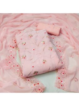 Zeepkart - Vichitra Georgette Peach Embroidered Sequined Unstitched Dress Material (Set of 3)