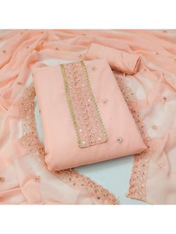 Zeepkart - Vichitra Georgette Orange Embroidered Sequined Unstitched Dress Material (Set of 3)