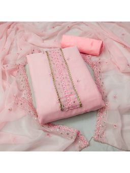 Zeepkart - Vichitra Georgette Pink Embroidered Sequined Unstitched Dress Material (Set of 3)