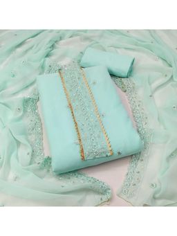 Zeepkart - Vichitra Georgette Turquoise Embroidered Sequined Unstitched Dress Material (Set of 3)