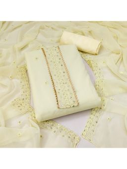 Zeepkart - Vichitra Georgette Cream Embroidered Sequined Unstitched Dress Material (Set of 3)