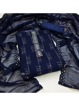 Zeepkart - Vichitra Georgette Blue Embroidered Sequined Unstitched Dress Material (Set of 3)