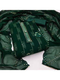 Zeepkart - Vichitra Georgette Green Embroidered Sequined Unstitched Dress Material (Set of 3)