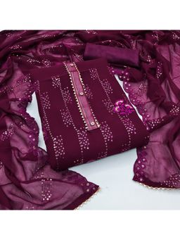 Zeepkart - Vichitra Georgette Purple Embroidered Sequined Unstitched Dress Material (Set of 3)
