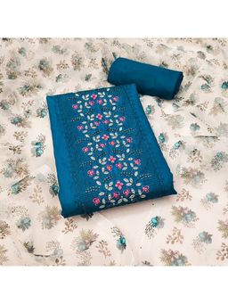 Zeepkart - Vichitra Cotton Blend Blue Embroidered Sequined Unstitched Dress Material (Set of 3)