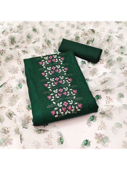 Zeepkart - Vichitra Cotton Blend Green Embroidered Sequined Unstitched Dress Material (Set of 3)