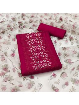 Zeepkart - Vichitra Cotton Blend Pink Embroidered Sequined Unstitched Dress Material (Set of 3)