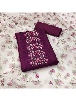Zeepkart - Vichitra Cotton Blend Purple Embroidered Sequined Unstitched Dress Material (Set of 3)