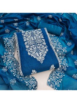 Zeepkart - Vichitra Chanderi Blue Embroidered Lace Work Unstitched Dress Material (Set of 3)