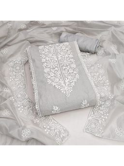 Zeepkart - Vichitra Chanderi Grey Embroidered Lace Work Unstitched Dress Material (Set of 3)