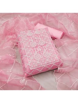 Zeepkart - Vichitra Organza Silk Pink Embroidered Lace Work Unstitched Dress Material (Set of 3)