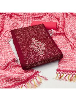 Zeepkart - Vichitra Cotton Blend Maroon Embroidered Sequined Unstitched Dress Material (Set of 3)