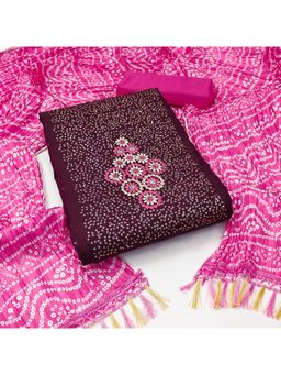 Zeepkart - Vichitra Cotton Blend Purple Embroidered Sequined Unstitched Dress Material (Set of 3)