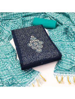 Zeepkart - Vichitra Cotton Blend Blue Embroidered Sequined Unstitched Dress Material (Set of 3)