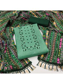 Zeepkart - Vichitra Cotton Blend Green Embroidered Sequined Unstitched Dress Material (Set of 3)