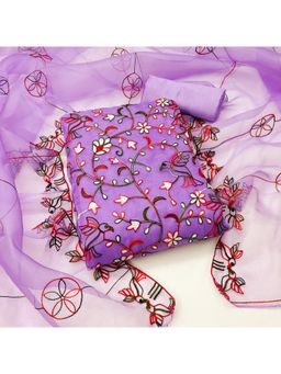 Zeepkart - Vichitra Organza Silk Purple Embroidered Lace Work Unstitched Dress Material (Set of 3)