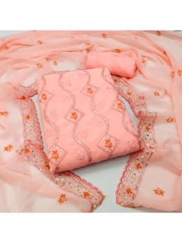 Zeepkart - Vichitra Georgette Orange Embroidered Sequined Unstitched Dress Material (Set of 3)