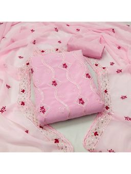 Zeepkart - Vichitra Georgette Pink Embroidered Sequined Unstitched Dress Material (Set of 3)