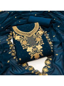 Zeepkart - Vichitra Georgette Blue Embroidered Sequined Unstitched Dress Material (Set of 3)