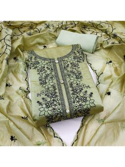 Zeepkart - Vichitra Chanderi Green Embroidered Thread Work Unstitched Dress Material (Set of 3)