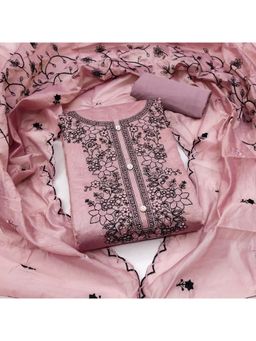 Zeepkart - Vichitra Chanderi Pink Embroidered Thread Work Unstitched Dress Material (Set of 3)