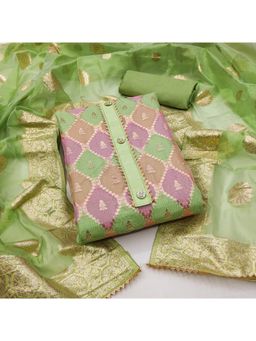 Zeepkart - Vichitra Organza Silk Green Woven Unstitched Dress Material (Set of 3)