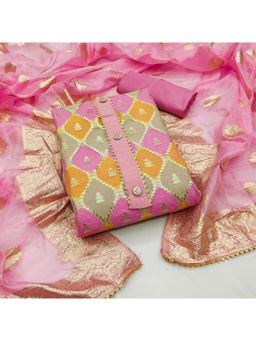 Zeepkart - Vichitra Organza Silk Pink Woven Unstitched Dress Material (Set of 3)